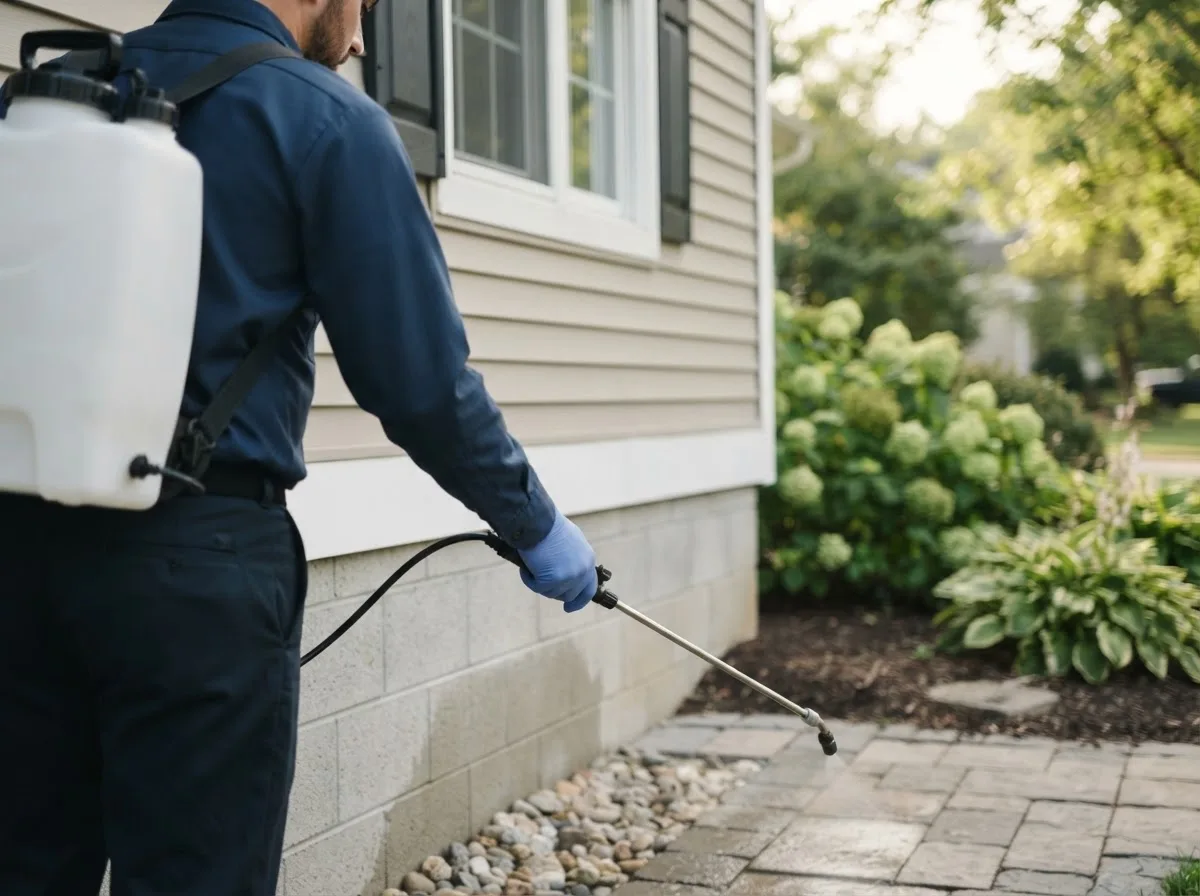 Pest control technician inspecting a home in Romayor, TX